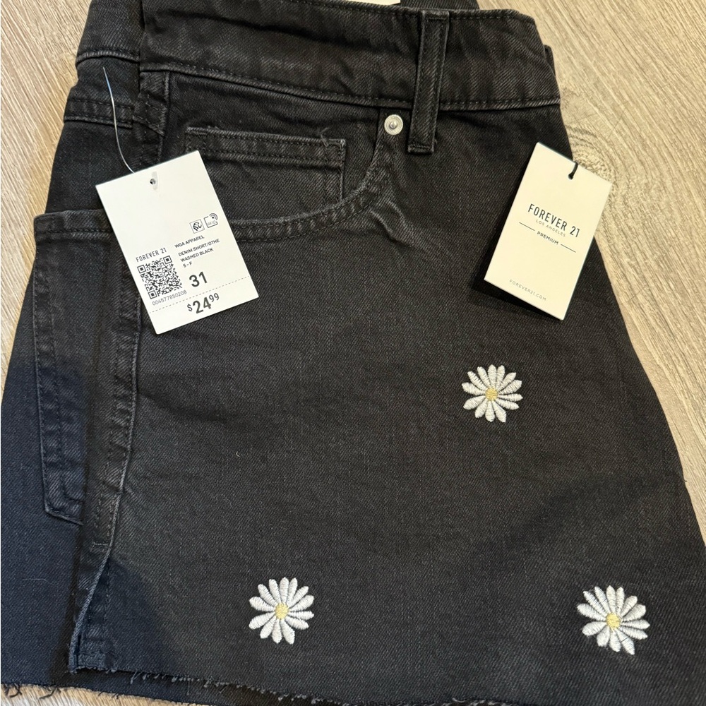 Forever 21 Charcoal Shorts with Floral Embroidery